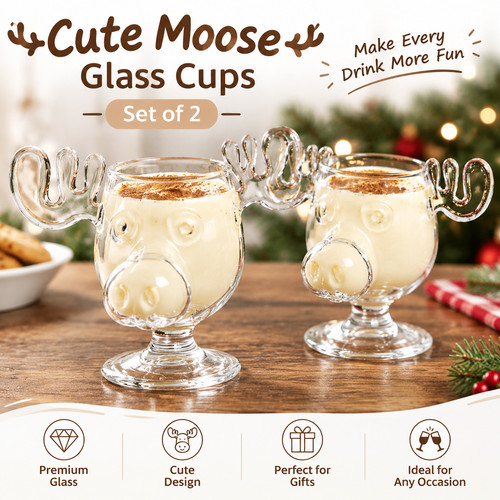 2er set glas becher elch - elch, motiv